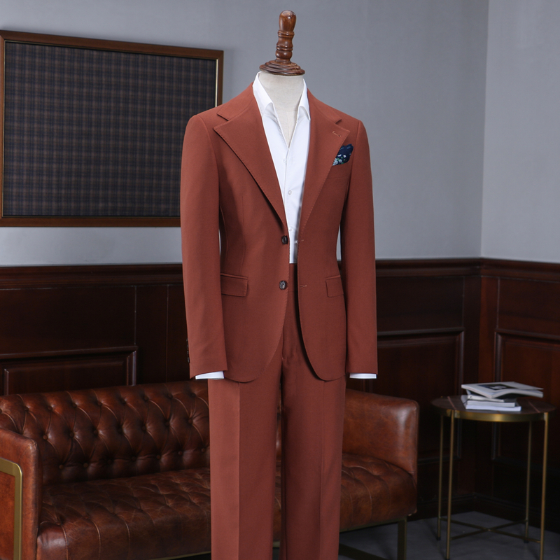 Red Notched Lapel 2 Button Slim Fit Business Suit 2