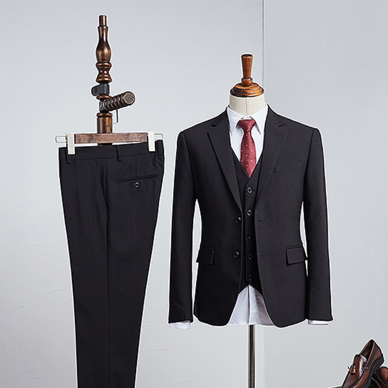 All Black 3 Pieces Notched Lapel Slim Fit Business Suit 2
