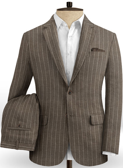 Brown Striped Linen Men Suits 2