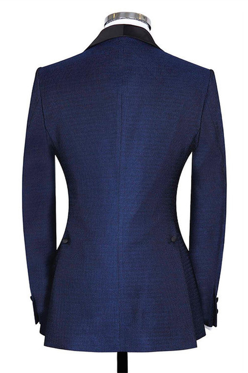 Dark Navy Three Pieces Shawl Lapel Men's Suit for Wedding 3