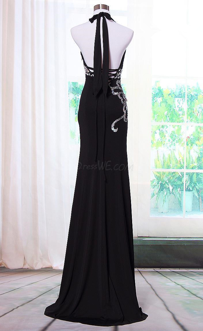 Mermaid Halter-neck Sleeveless Floor-length 100D Chiffon Evening Dress With Crystal 2