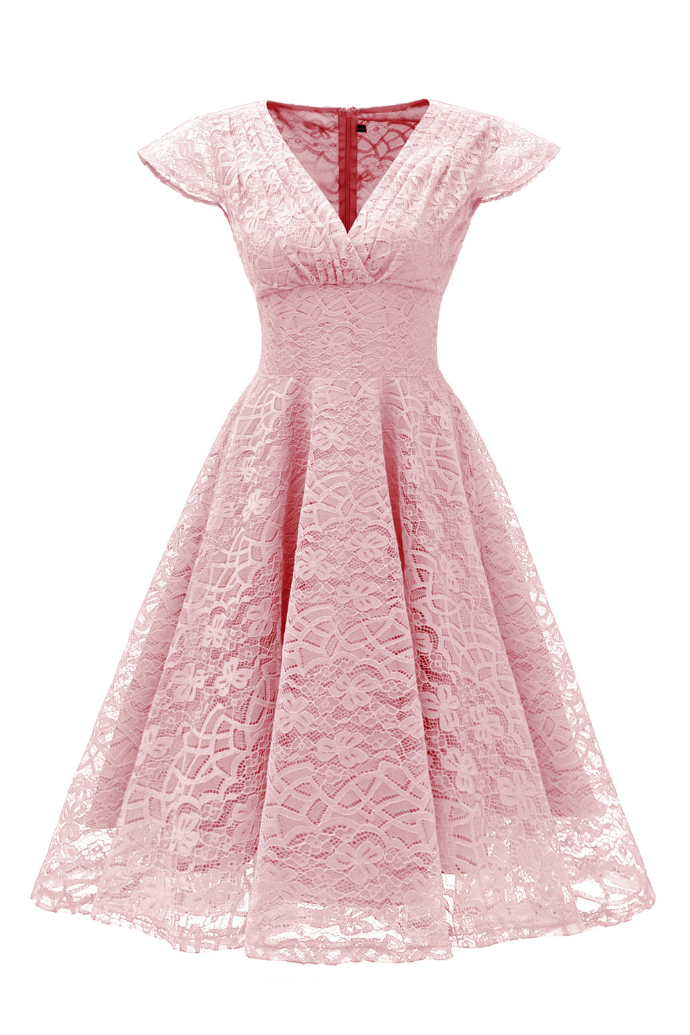 A-line V-neck Sleeveless Knee-length Lace Party Dress With Lace 3