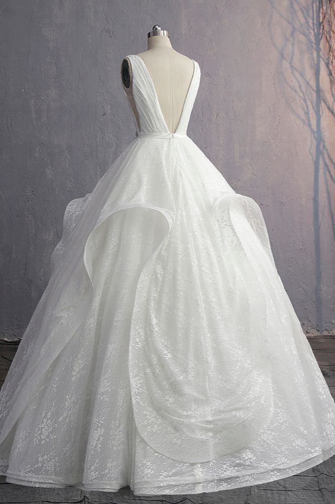 Ball Gown Straps V-neck Sleeveless Floor-length Tulle Bridal Dress With Beading 3