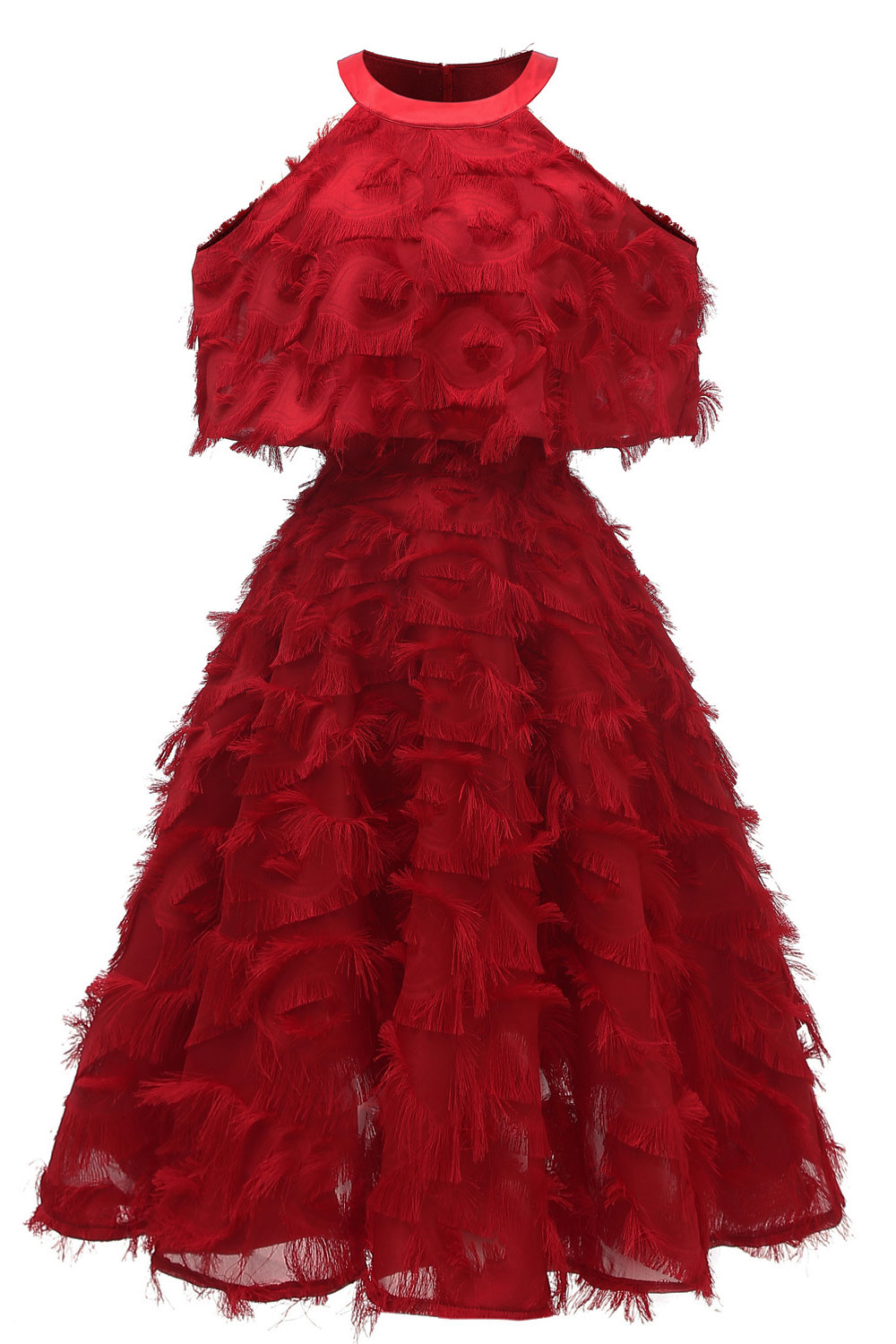 A-line Halter-neck Knee-length Party Gown With Feathers 3