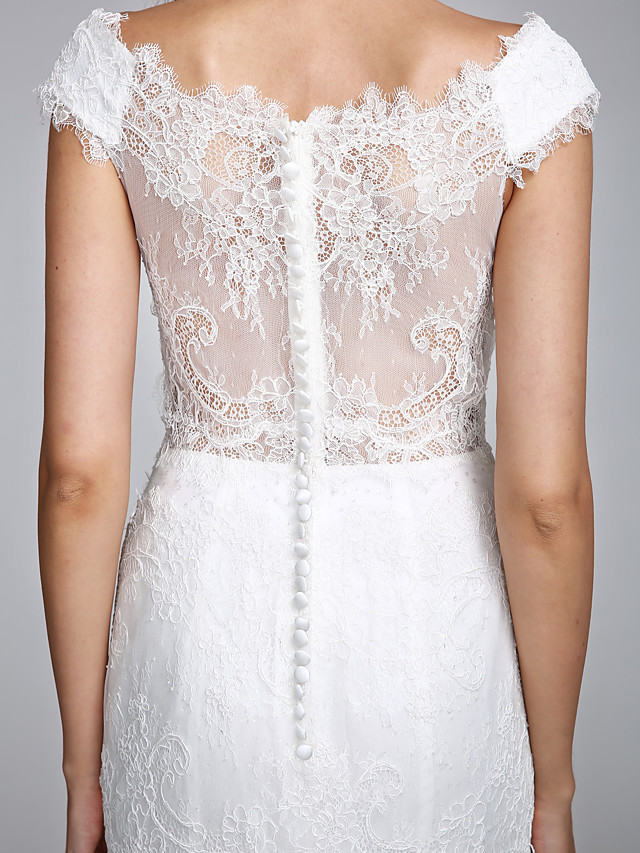 Mermaid V-neck Cap Sleeves Floor-length Tulle Bridal Attire With Lace 10