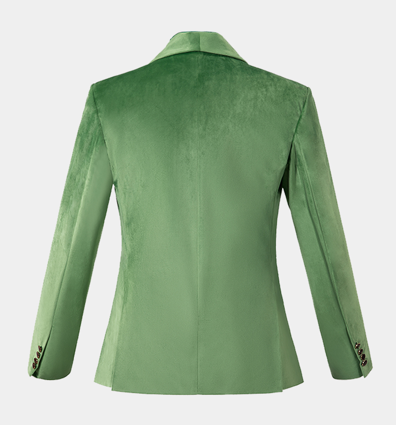 Green Double Breasted Velvet Prom Suit with Three Pieces 2