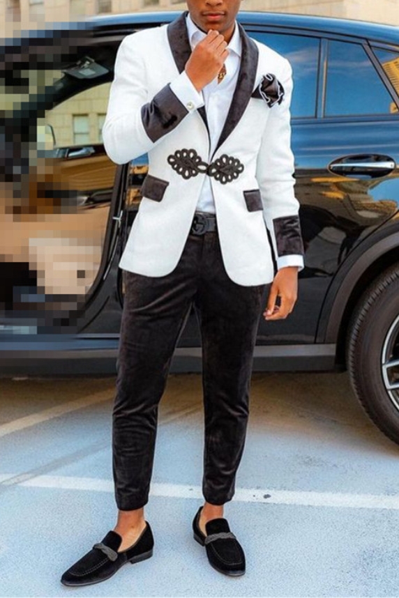 White Jacquard Men Suit with Shawl Lapel 2