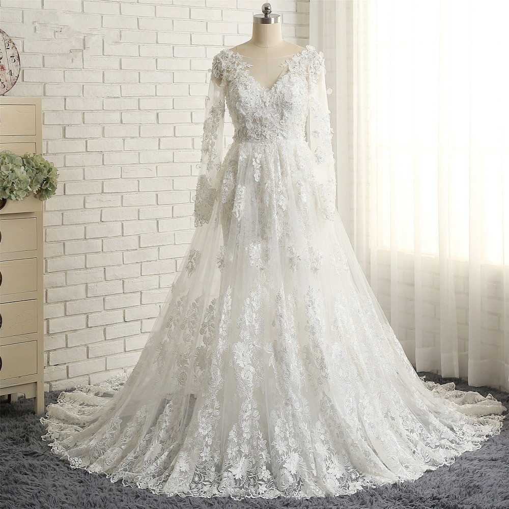 Mermaid Jewel Neck Long Sleeves Floor-length Bridal Attire With Lace 5