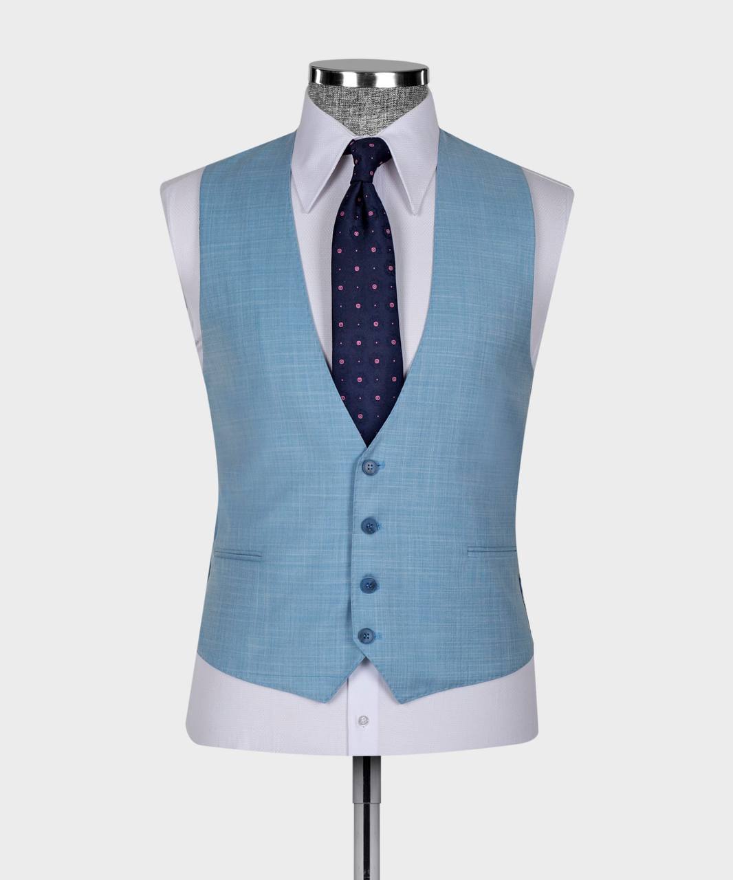 Sky Blue Three Pieces Peaked Lapel Men Suit 2