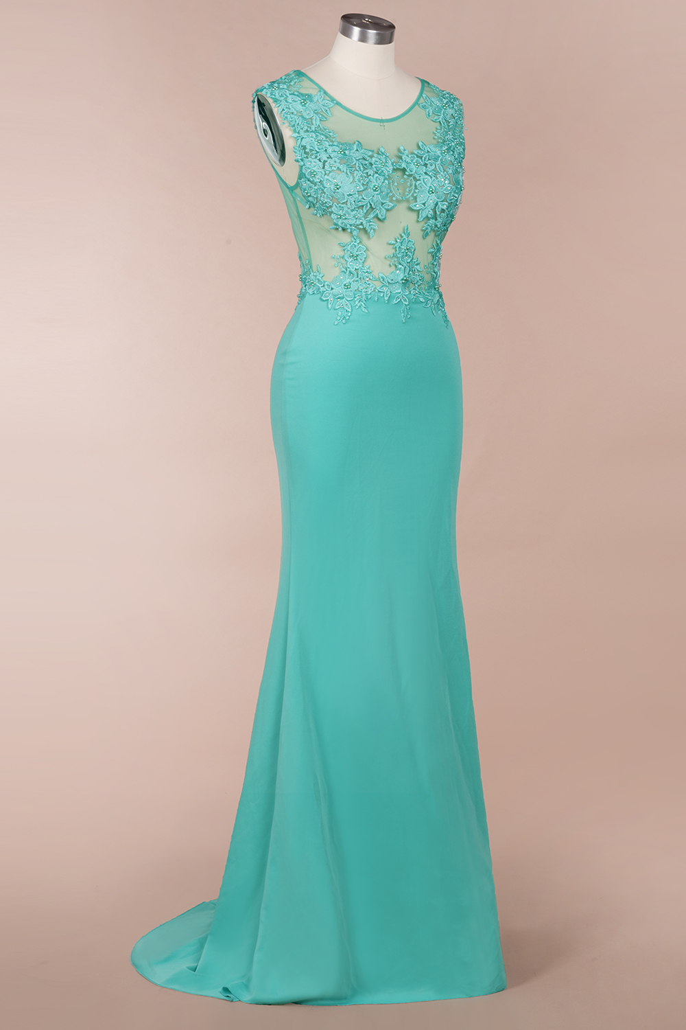 Mermaid Jewel Neck Sleeveless Sweep / Brush Train Healthy cloth Wedding Guest Dress With Lace 3