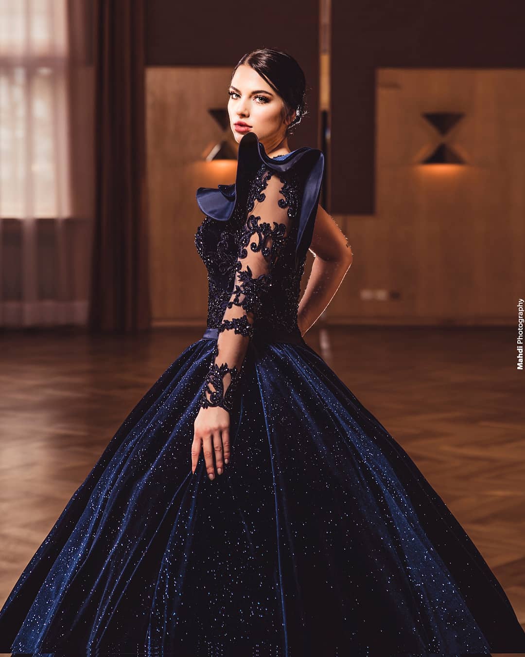 One Shoulder Long Sleeves Floor-length Velvet Formal Dress With Crystal 3
