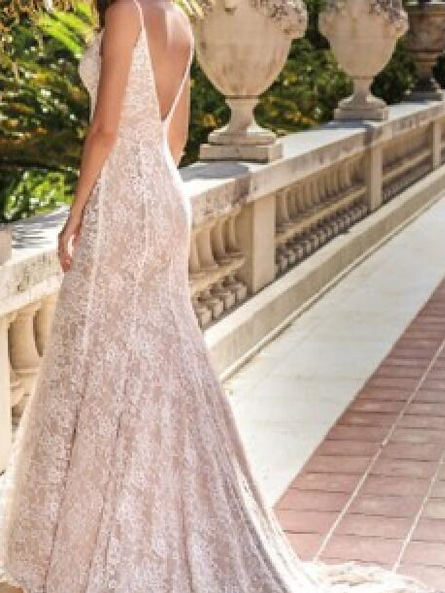 Mermaid Sleeveless Sweep / Brush Train 100D Chiffon Wedding Gown With Lace 2