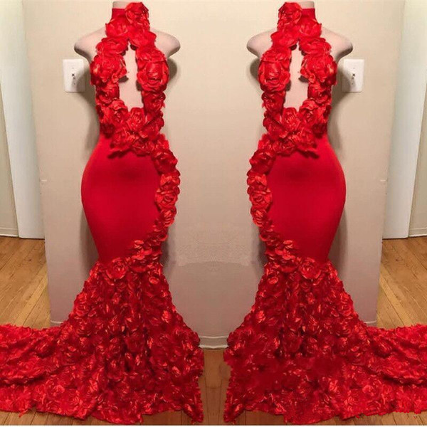 Mermaid High Neck Sleeveless Court Train Evening Dress With Flower(s) 2