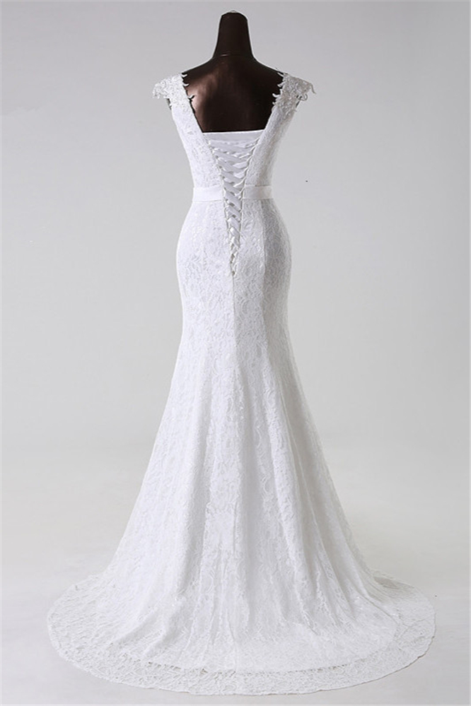 Mermaid Jewel Neck Sleeveless Floor-length Lace Wedding Gown With Lace 2