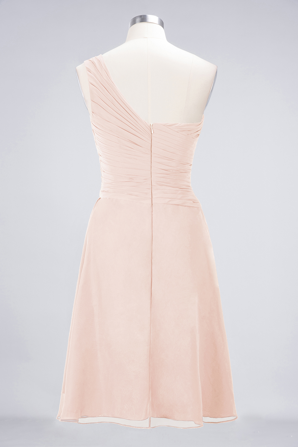 A-line One Shoulder Sweetheart Neck Sleeveless Knee-length 100D Chiffon Bridesmaid Attire With Ruffles 12