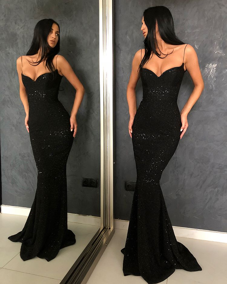 Column Sweetheart Neck Sleeveless Sweep / Brush Train Evening Dress With Sequins 2