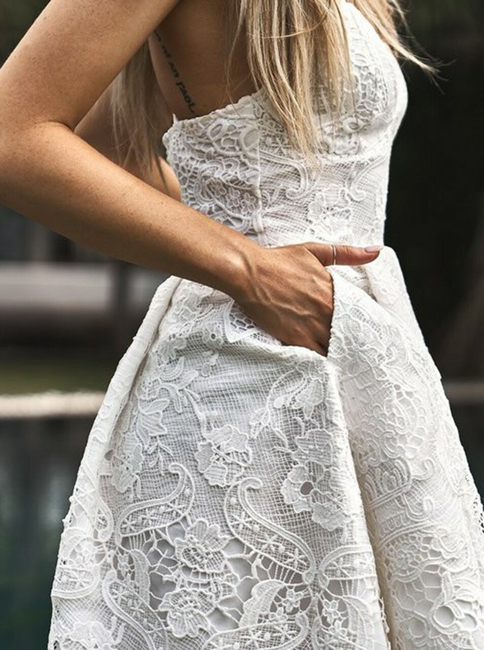 Red Lace Spaghetti Straps High Low Bridesmaid Dress with Pockets 5