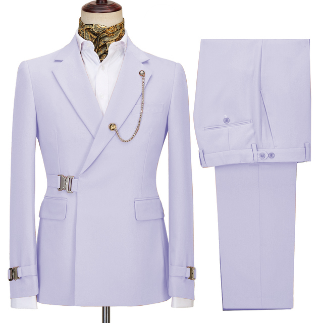 Lavender Notched Lapel Business Men Suit 1