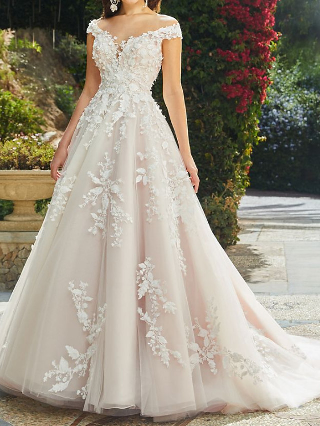 A-line V-neck Sleeveless Chapel Train Lace Wedding Gown With Lace 2
