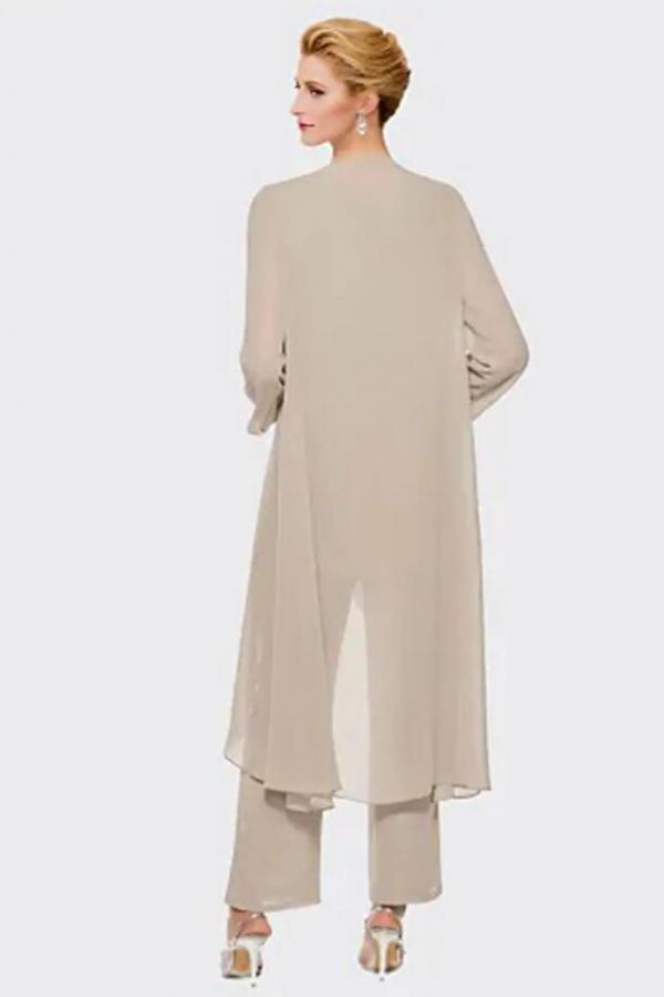 Plus Size Floor Length Pantsuit Mother of the Bride Dress with  Bateau Neck 2