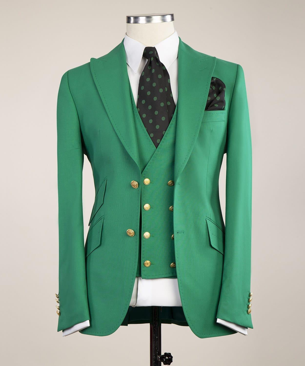 Green Slim Fit Prom Men Suit with Peaked Lapel 5
