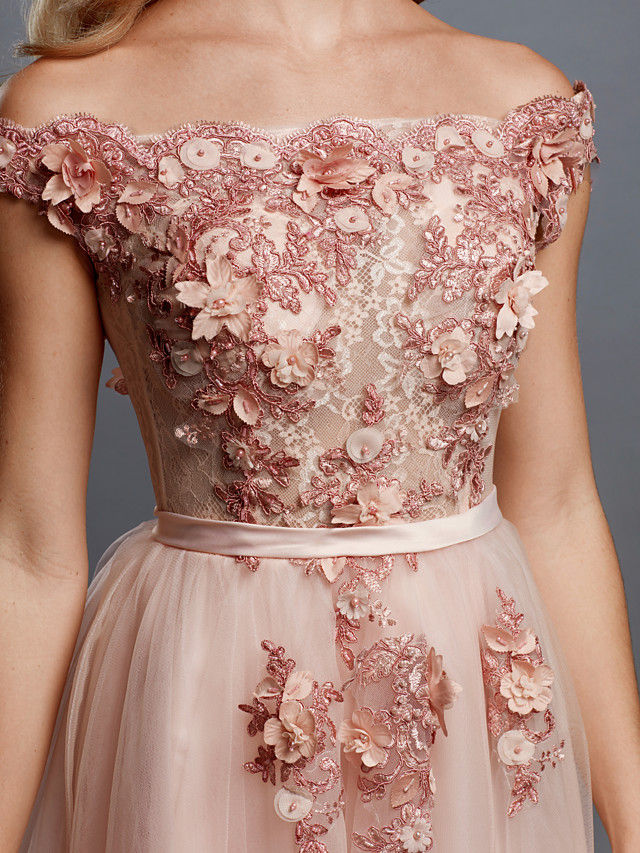 A-line Sleeveless Sweep / Brush Train Tulle Bridal Gown With Lace 7