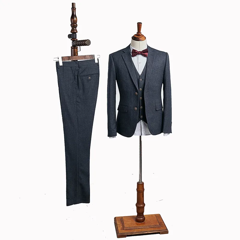 Dark Gray Striped 3 Pieces Slim Fit Business Suit 2