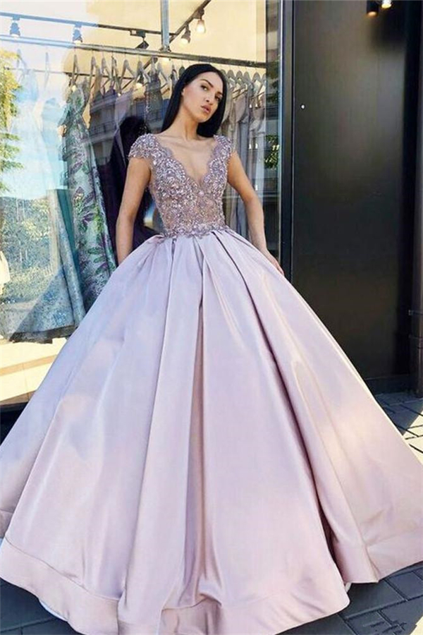 Ball Gown V-neck Sleeveless Floor-length Evening Dress With Beading 2