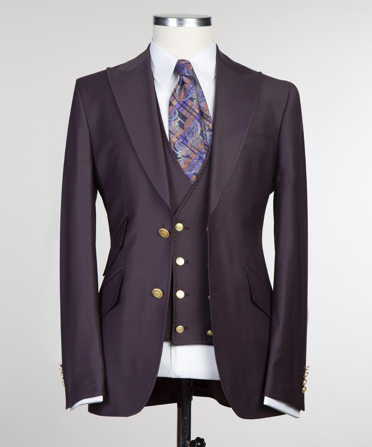 Dark Purple Three Pieces Prom Men Suit with Peaked Lapel 5
