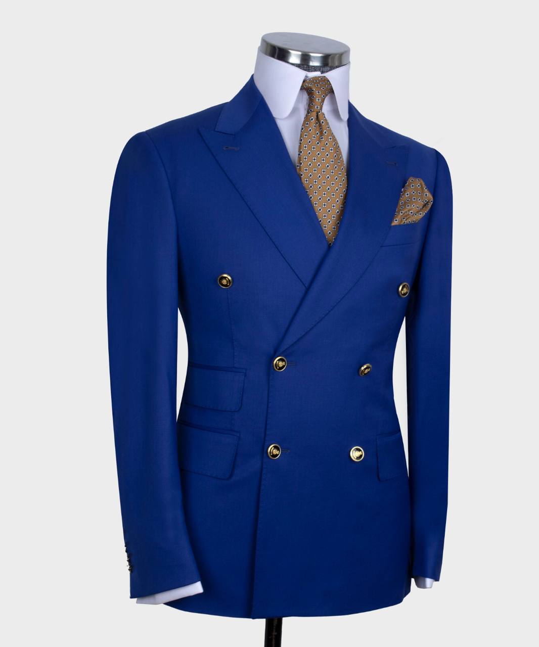 Royal Blue Double Breasted Close Fitting Men Suit 3
