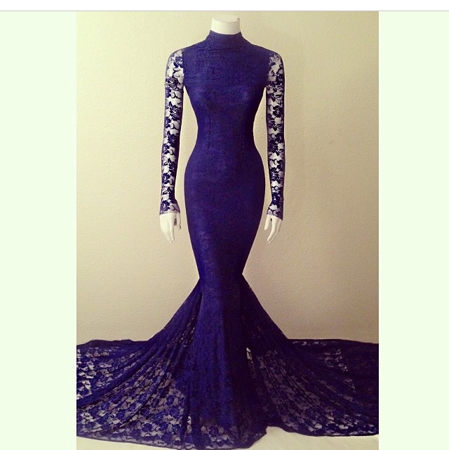 Mermaid High Neck Court Train Evening Dress With Lace 2