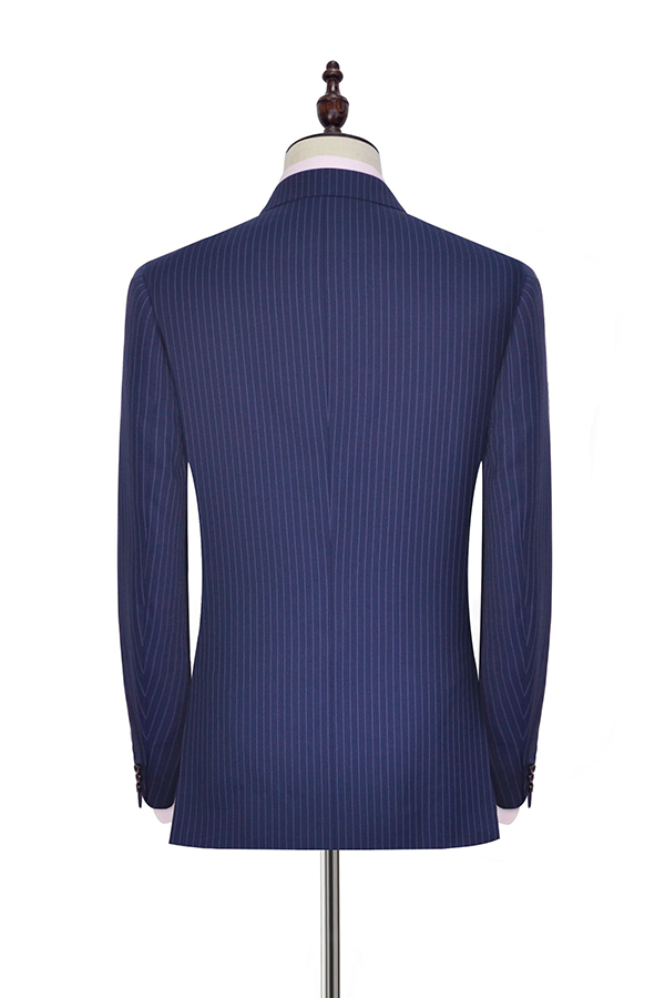 Navy Blue Striped Mens Suits for Business 2