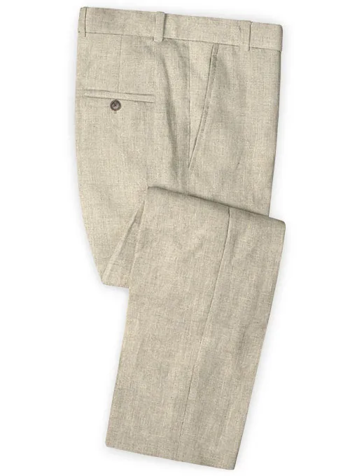Khaki Linen Two Pieces Men Suits 3