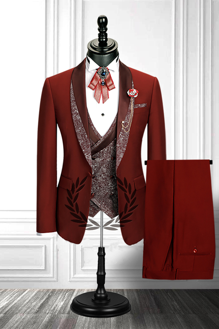 Red 3 Piece Suit with Double Breasted Waistcoat 2