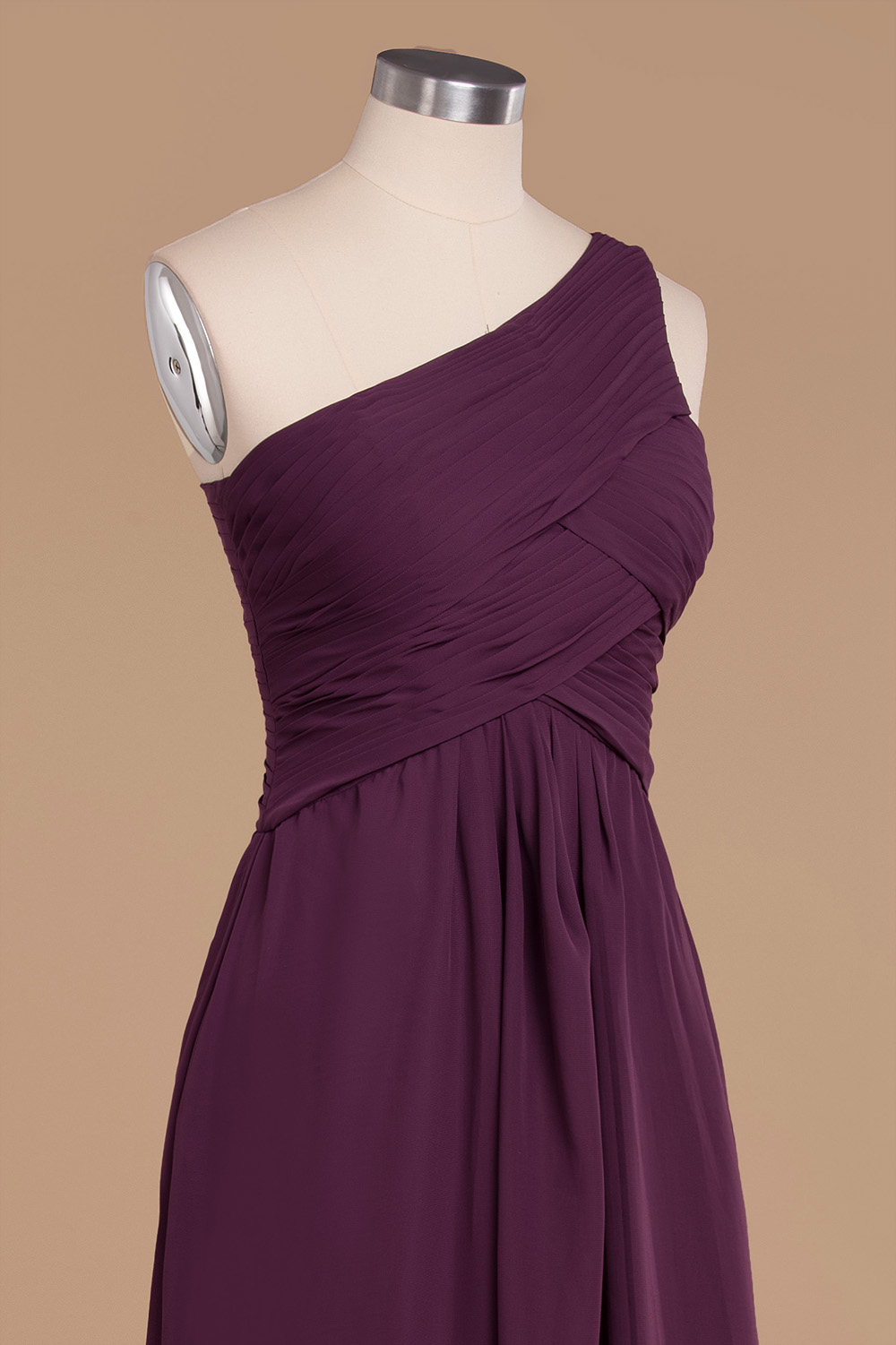 A-line One Shoulder Sleeveless Sweep / Brush Train 100D Chiffon Bridesmaid Outfit With Ruffles 5