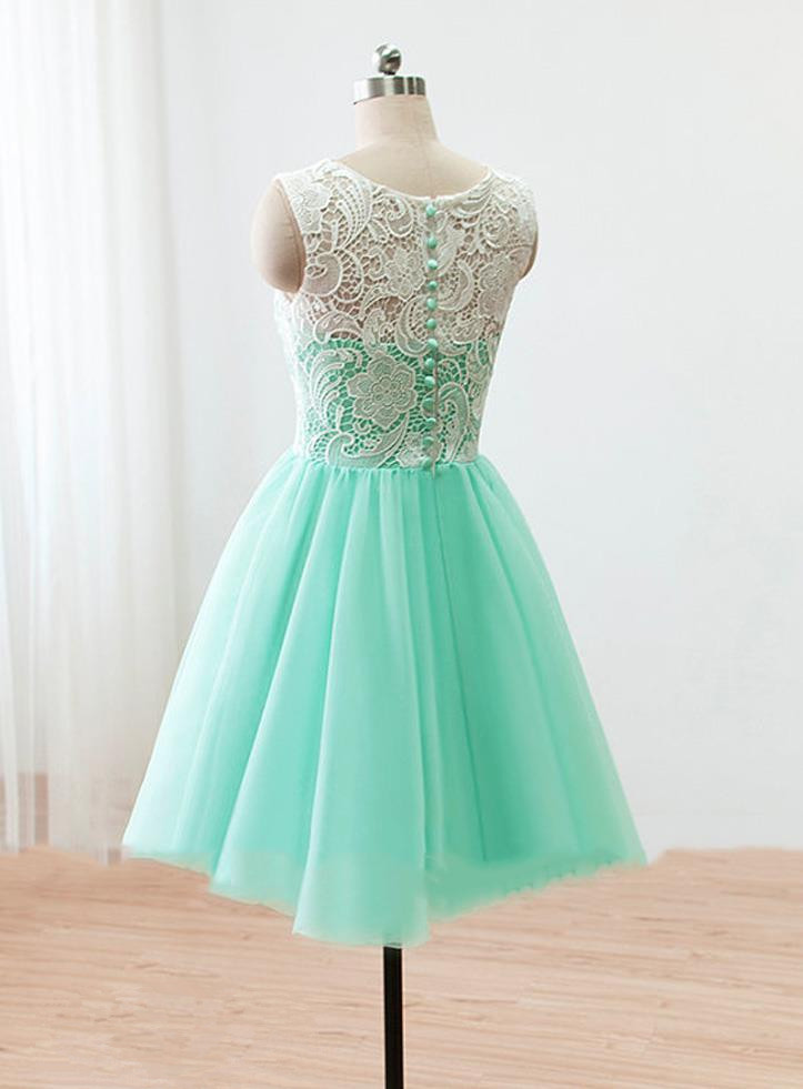 A-line Sleeveless Mini Tulle Party Gown With Lace 2
