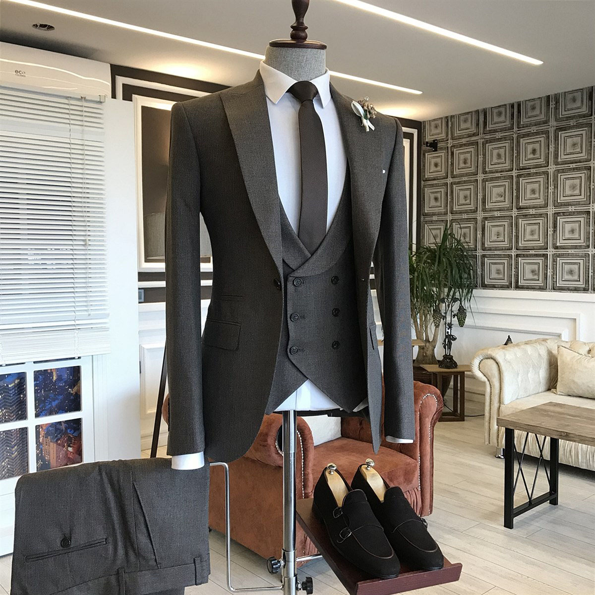 Dark Brown Peaked Lapel Formal Suit 2