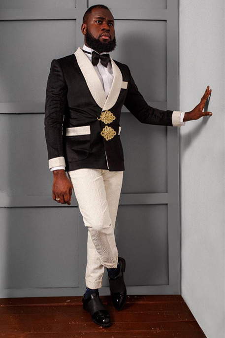 Black Knitted Button Jacquard Wedding Groom Suit 2