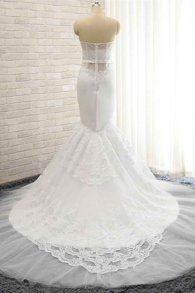 Mermaid Sweetheart Neck Court Train Tulle Wedding Gown With Lace 2