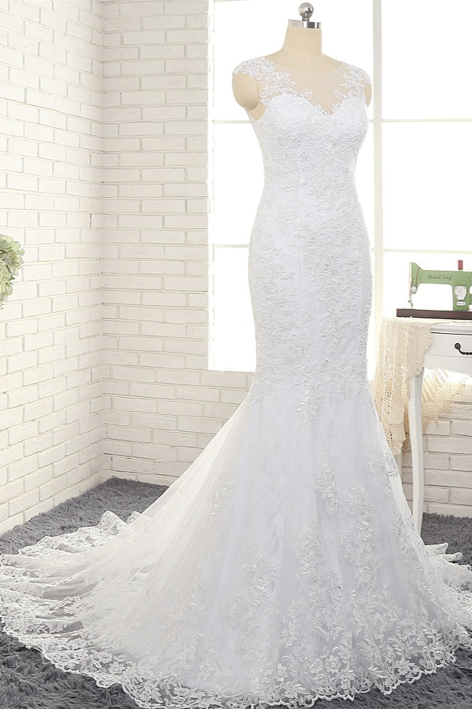 Mermaid Jewel Neck Sleeveless Floor-length Bridal Dress With Appliques 4
