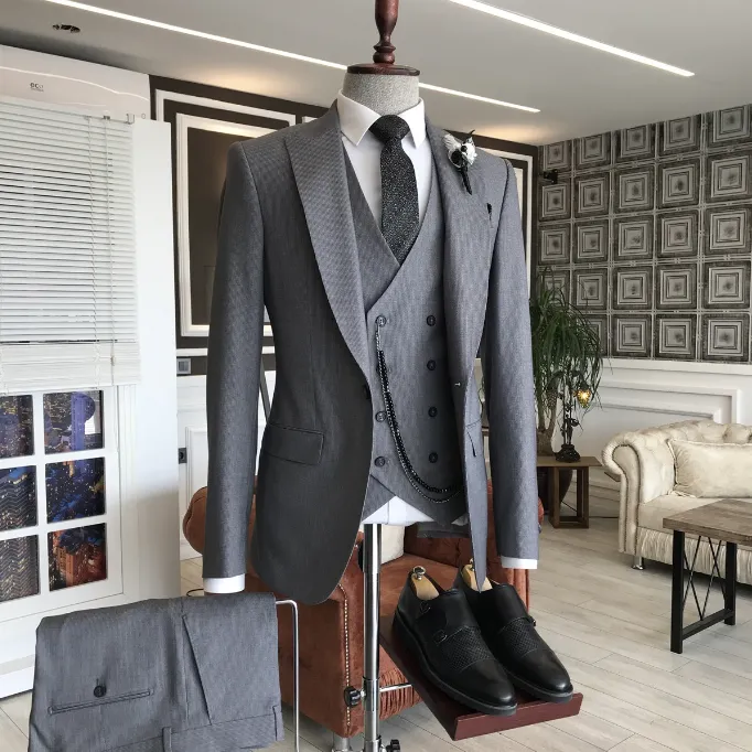 Dark Gray Slim Fit Business Suit 2