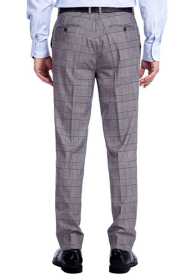 Grey Check Pattern Single Breasted Wool Blend Men's Suit for Business 6