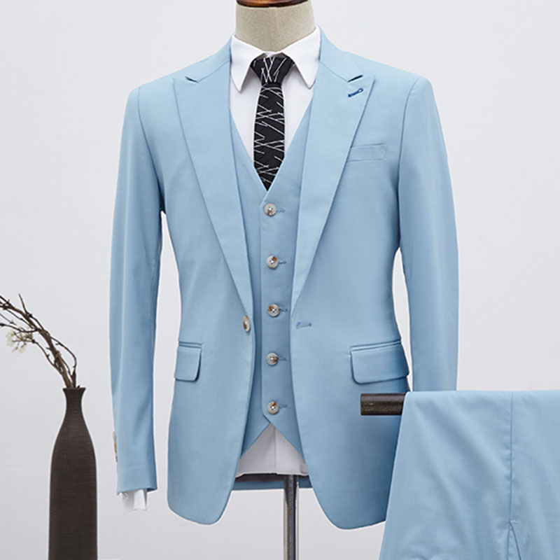 Sky Blue 3 Pieces Single Breasted Slim Fit Business Suit 2