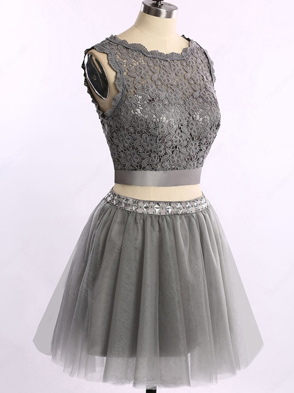 Two Pieces Sleeveless Mini Homecoming Dress With Lace 3