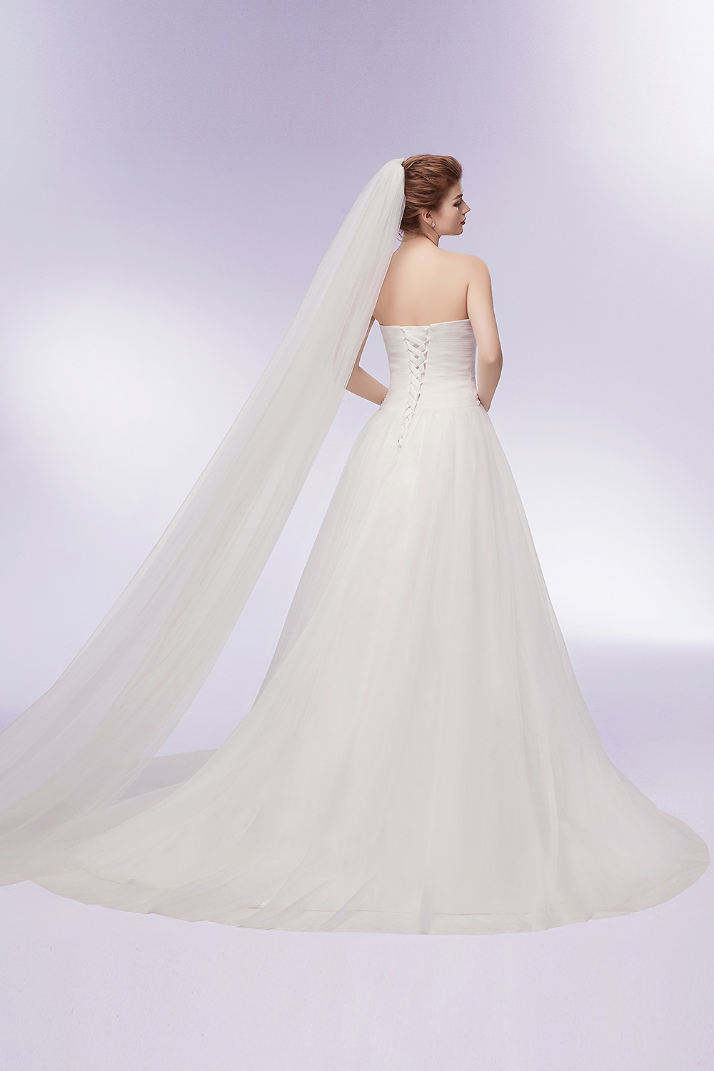A-line Strapless Sweetheart Neck Sleeveless Chapel Train Tulle Wedding Gown With Feathers 2