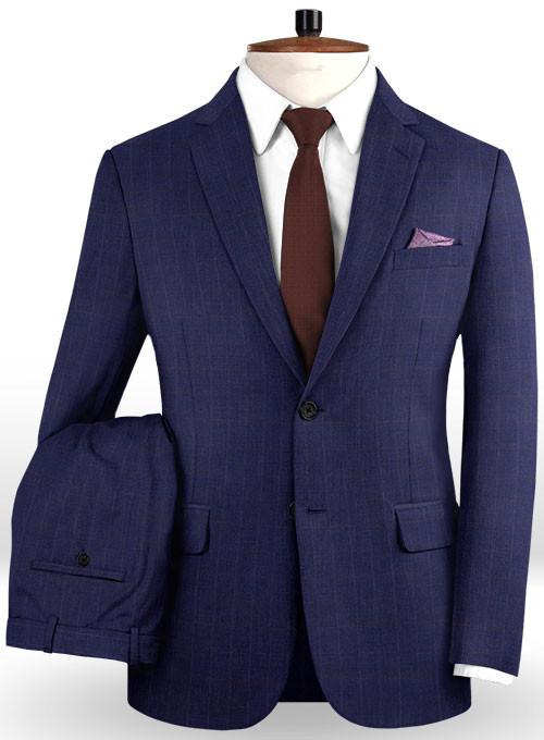 Navy Blue Business Plaid Men Suits 2