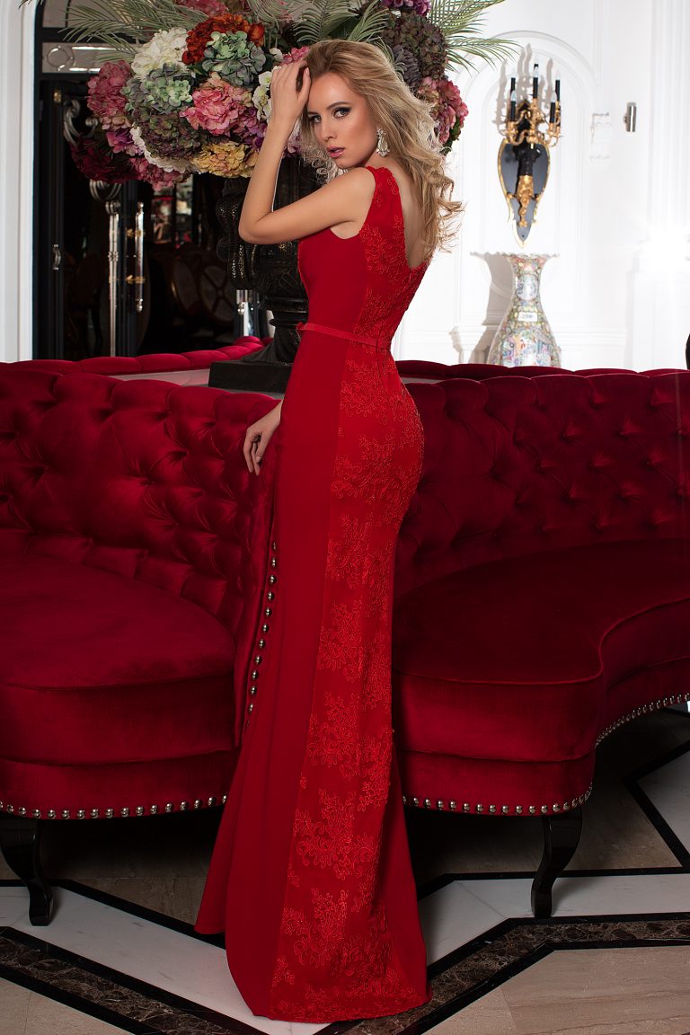 Mermaid Jewel Neck Sleeveless Floor-length Lace Evening Dress With Ribbons 2
