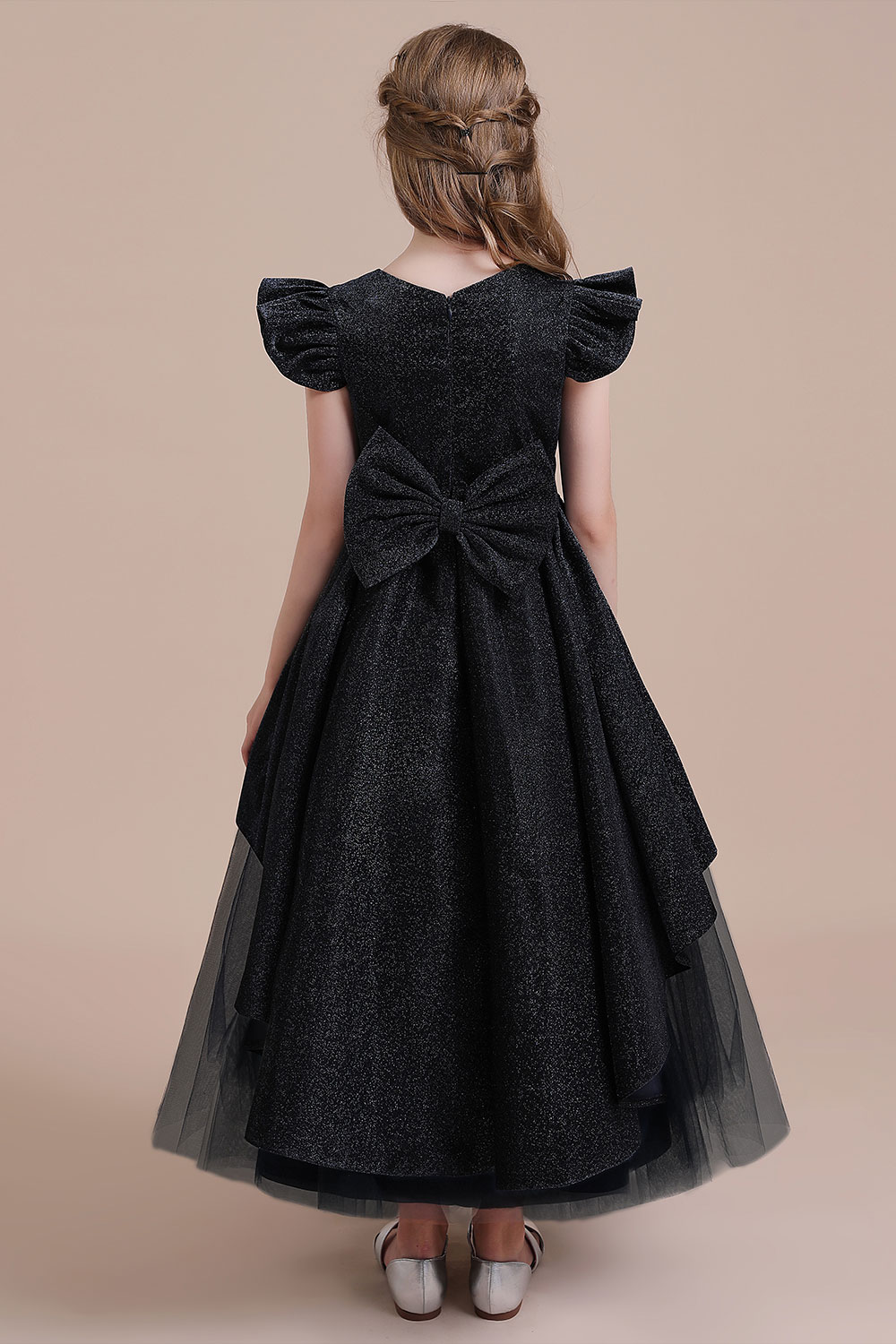 A-line Short Sleeves Ankle-length Tulle Flower Girl Dress With Tiered 2