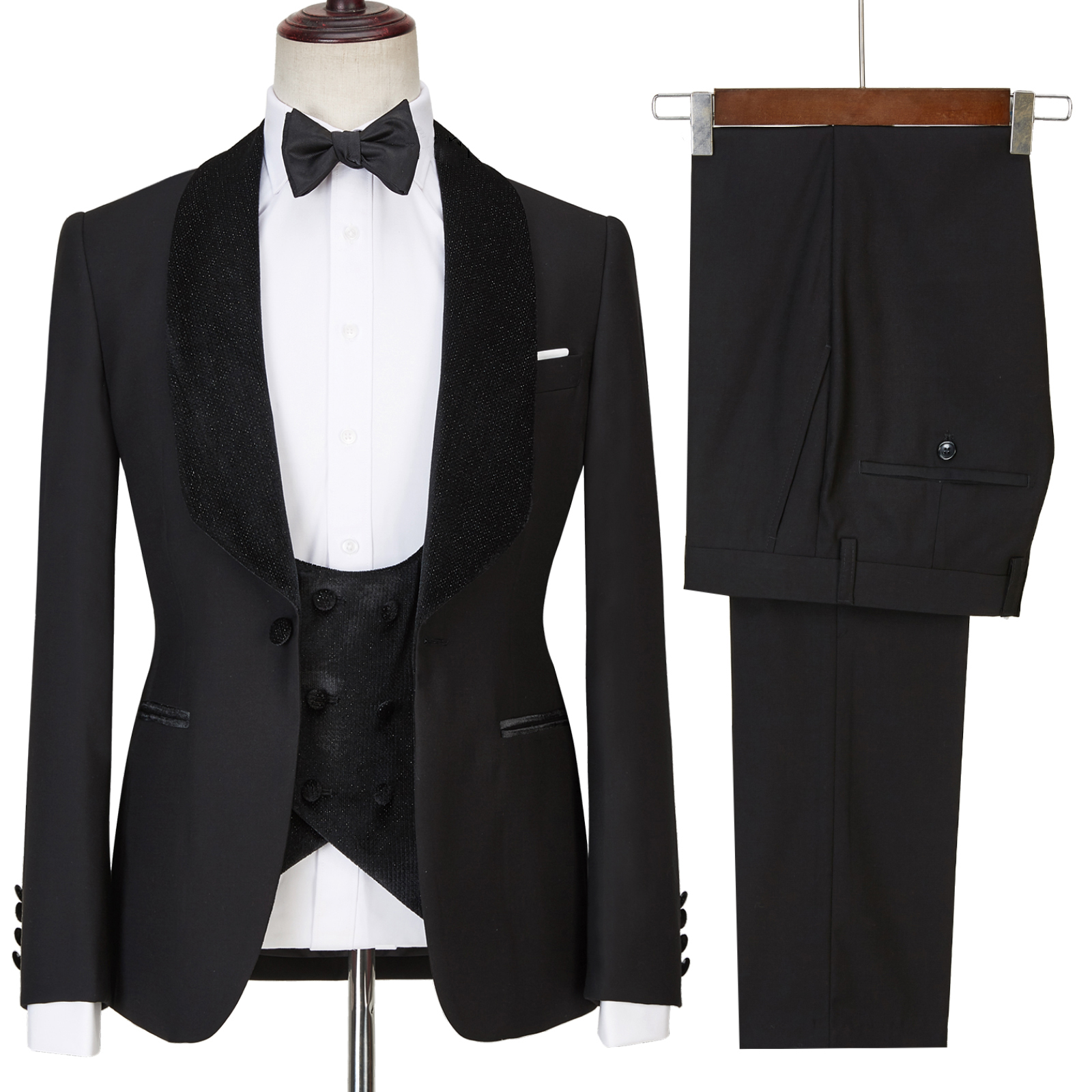 Black Sparkle Shawl Lapel Men Wedding Suit 4