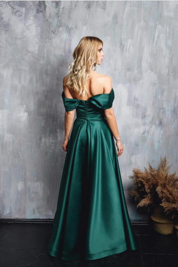 A-line Off-the-shoulder Sleeveless Floor-length Stretch Satin Evening Gown With Ruffles 2